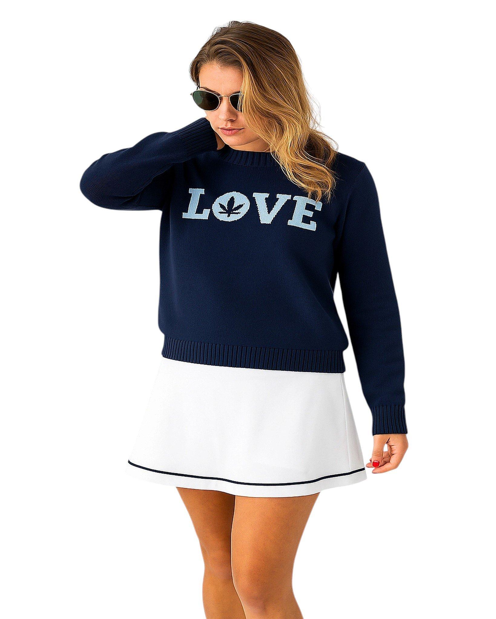 Boast Women's Intarsia "LOVE" Sweater - Navy/Lt Blue - NAVY/LT BLUE
